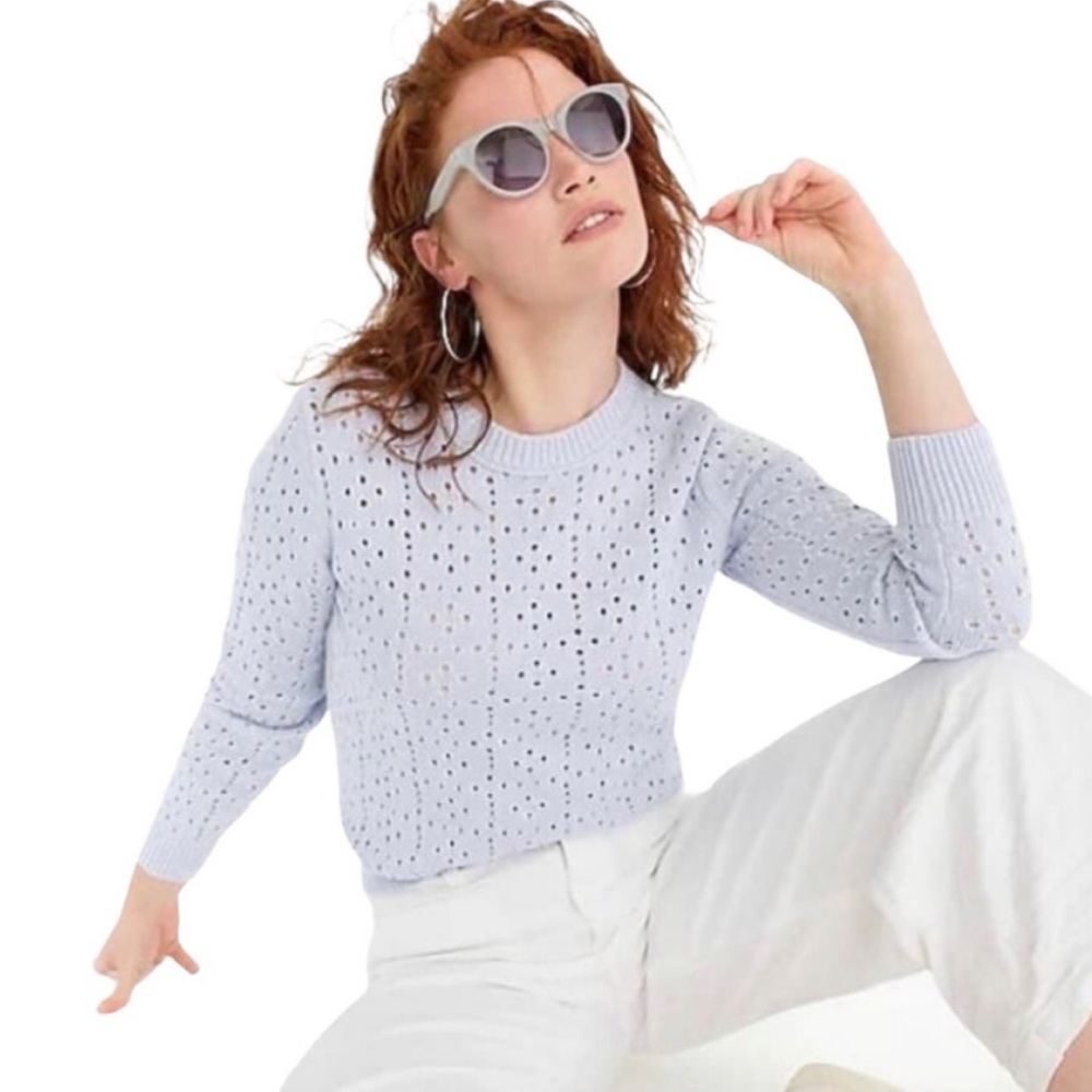 J. Crew Point Sur Light Blue Pointelle Sweater Sz M
